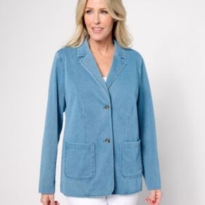 Denim & Co Comfy Stretch Denim Medium Blue Denim Jacket Blazer NWT Size M ❤️